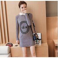 womens going out regular cardigan solid letter round neck long sleeve  ...