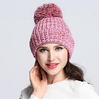 Women Men Winter Casual Outdoor Solid Color wool knit warm Mosaic Color miscellaneous lines Hairball hedging cap