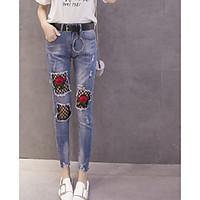 womens mid rise strenchy jeans pants simple straight solid