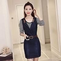 womens going out cute denim dress solid deep v above knee sleeveless p ...