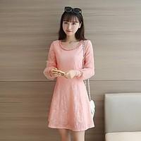 womens going out sheath dress solid round neck midi long sleeve bamboo ...