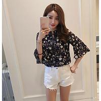 Women\'s Casual/Daily Simple Summer Blouse, Floral V Neck ½ Length Sleeve Polyester