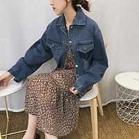 womens going out vintage spring denim jacket solid stand long sleeve r ...