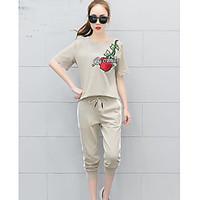 womens casualdaily sports simple cute active t shirt pant suits solid  ...