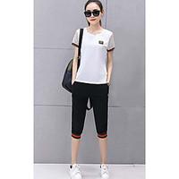 Women\'s Casual/Daily Sports Simple Active Summer T-shirt Pant Suits, Solid Round Neck Short Sleeve Mesh strenchy