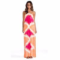 womens beach holiday boho loose dress print strapless maxi sleeveless  ...