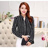 Women\'s Casual/Daily Simple Shirt, Striped Shirt Collar Long Sleeve Polyester Thin