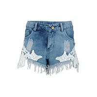 womens high rise strenchy jeans shorts pants boho straight bootcut sol ...