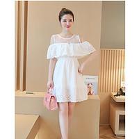 womens casualdaily cute a line dress solid round neck above knee sleev ...