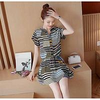 Women\'s Going out Casual/Daily Simple Loose Shirt Dress, Striped Floral Geometric V Neck Above Knee Short Sleeve Polyester Summer Mid Rise