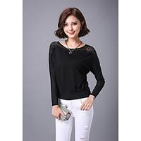 womens casualdaily simple blouse solid round neck long sleeve cotton