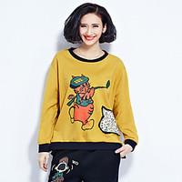 womens casualdaily sweatshirt print round neck strenchy cotton long sl ...