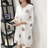 Women\'s Going out Casual/Daily Vintage Simple Chiffon Dress, Print V Neck Above Knee ¾ Sleeve Silk Summer Mid Rise Inelastic Medium