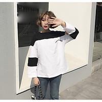 womens casualdaily simple t shirt color block round neck long sleeve c ...