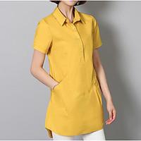 womens going out chinoiserie shirt solid shirt collar short sleeve cot ...