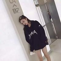 womens casualdaily active hoodie letter pure color hooded strenchy cot ...