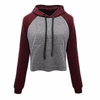 womens casualdaily hoodie solid color block round neck micro elastic c ...