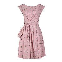 Women\'s Casual/Daily Vintage Loose Dress, Print Round Neck Knee-length Sleeveless Pink Polyester Summer