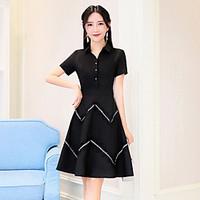 Women\'s Going out A Line Dress, Solid Stand Knee-length Short Sleeve Others Spring Fall Mid Rise Micro-elastic Medium