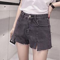 Women\'s High Rise Micro-elastic Jeans Shorts Pants, Street chic Loose Solid