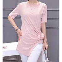 womens casualdaily simple t shirt solid round neck length sleeve cotto ...