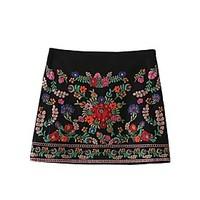 Women\'s Mid Rise Above Knee Skirts, Cute Street chic A Line Bodycon Embroidered Solid Floral Print