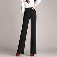 womens wide leg solid black straight pants work