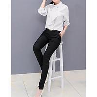 womens casualdaily simple fall blouse pant suits solid shirt collar 34 ...