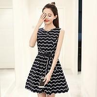womens casualdaily cute a line dress striped round neck above knee sle ...
