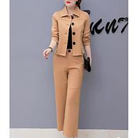 womens work simple spring blazer pant suits solid shirt collar long sl ...