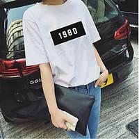 Women\'s Going out Casual/Daily Simple T-shirt, Solid Letter Round Neck ½ Length Sleeve Cotton Polyester