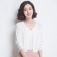 womens casualdaily simple regular cardigan solid round neck sleeve oth ...