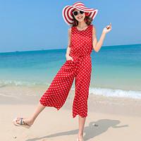 Women\'s Holiday Jumpsuits, Simple Boho Wide Leg Polka Dot Summer