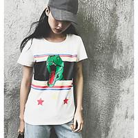 womens going out street chic t shirt print round neck short sleeve cot ...