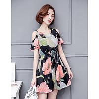Women\'s Going out Casual/Daily Simple Street chic Sheath Dress, Floral Round Neck Above Knee Short Sleeve Others Summer High Rise