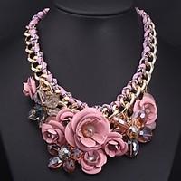 Women\'s European and American Luxury Pink Flowers Gemstone Necklace