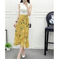 Women\'s Casual/Daily Street chic Spring Summer T-shirt Skirt Suits, Floral Round Neck Sleeveless