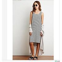 Women\'s Casual/Daily Sexy A Line Dress, Striped U Neck Above Knee Sleeveless Silk Summer Mid Rise Micro-elastic Medium