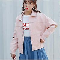 womens going out cute spring fall denim jacket solid stand long sleeve ...