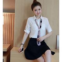 womens officecareer casual simple blouse solid shirt collar half sleev ...