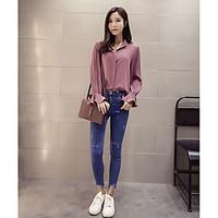 womens officecareer casual simple blouse solid shirt collar long sleev ...