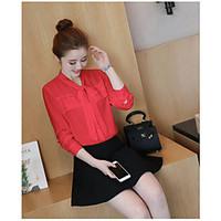 womens officecareer casual simple shirt solid shirt collar long sleeve ...