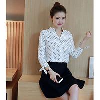 womens officecareer casual simple shirt polka dot shirt collar long sl ...