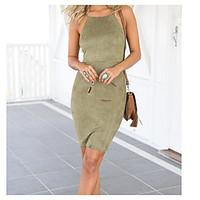 Women\'s Casual/Daily Street chic Bodycon Dress, Solid Halter Above Knee Sleeveless Cotton Summer High Rise Micro-elastic Medium