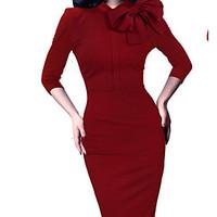 Women\'s Party Sophisticated Bodycon Sheath Dress, Solid Turtleneck Midi Long Sleeve Polyester Summer Mid Rise Micro-elastic Thin