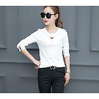 womens formal simple t shirt solid round neck length sleeve cotton