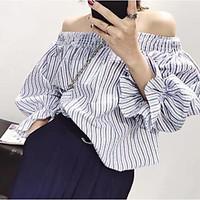 womens daily simple blouse striped boat neck long sleeve polyester