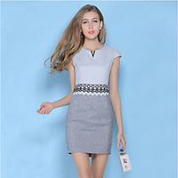 Women\'s Casual/Daily Sheath Dress, Solid V Neck Above Knee Short Sleeve Polyester Summer Fall High Rise Inelastic Medium