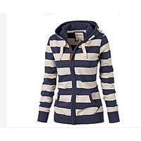 Women\'s Casual/Daily Hoodie Striped Hooded Inelastic Cotton Long Sleeve Winter