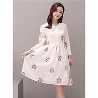 Women\'s Casual/Daily Simple Loose Dress, Polka Dot Round Neck Knee-length ½ Length Sleeve Cotton Summer Mid Rise Micro-elastic Medium